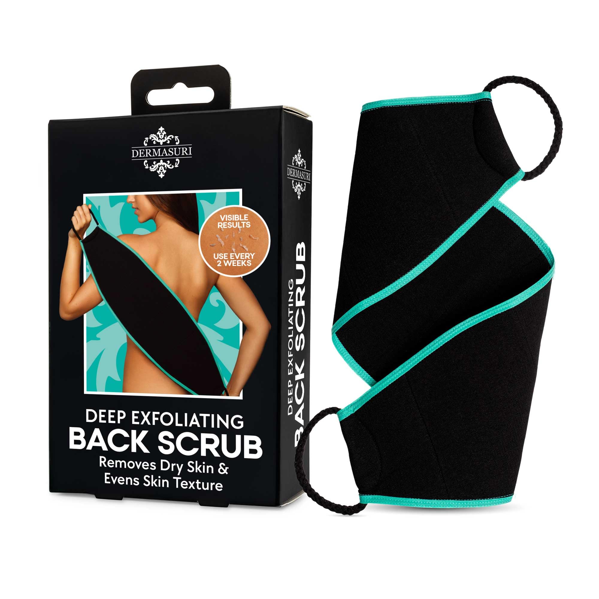 Dermasuri Deep Exfoliating Back Scrubber -Bath & Shower Back Scrub - Body Exfoliator Scraper Tool - Deep Exfoliation Body Cleaner for Shower, 27" Long, 8" Wide