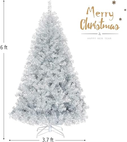 Miniatura 5 de Generic CHEFJOY - Árbol de Navidad artificial plateado, pino con bisagras con soporte de metal plegable sólido, agujas de ramas galvanizadas, árbol