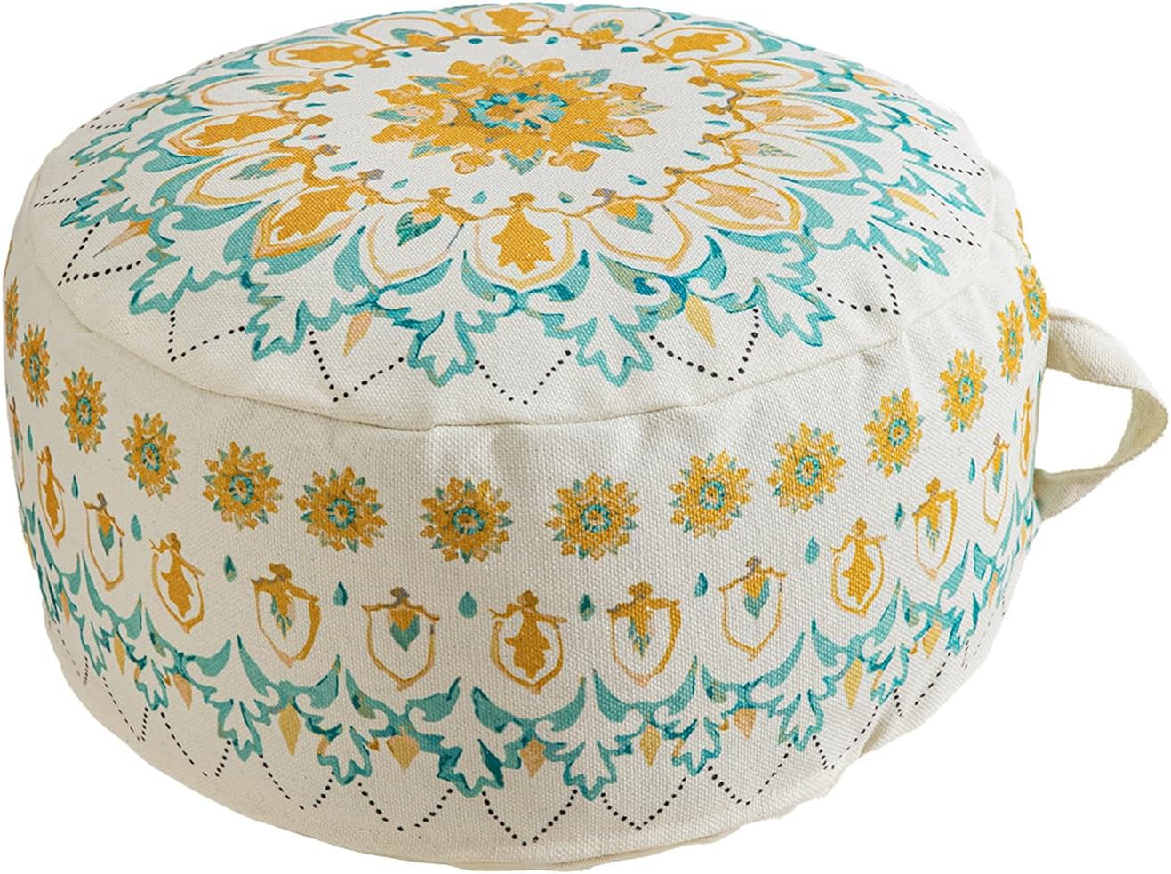 MOCOFO Unstuffed Boho Pouf Cover Round Ottoman Foot Rest 18x8'', Mandala Floor Cushion Case Cotton Blend Tribal Footstool for Living Room Bedroom Home Decor, Cover Only (Sage & Saffron Kilim)