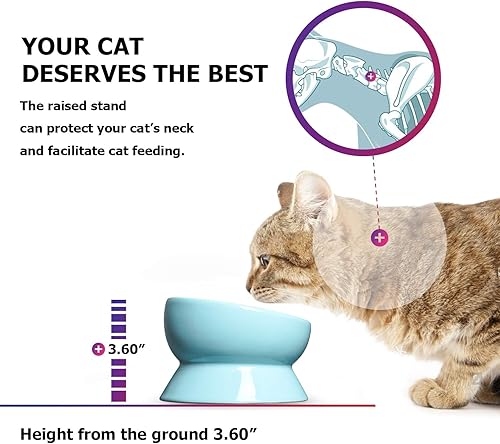 Miniatura 3 de Y YHY Cuenco de cerámica de 15 onzas inclinado para comida para gatos, color azul lago