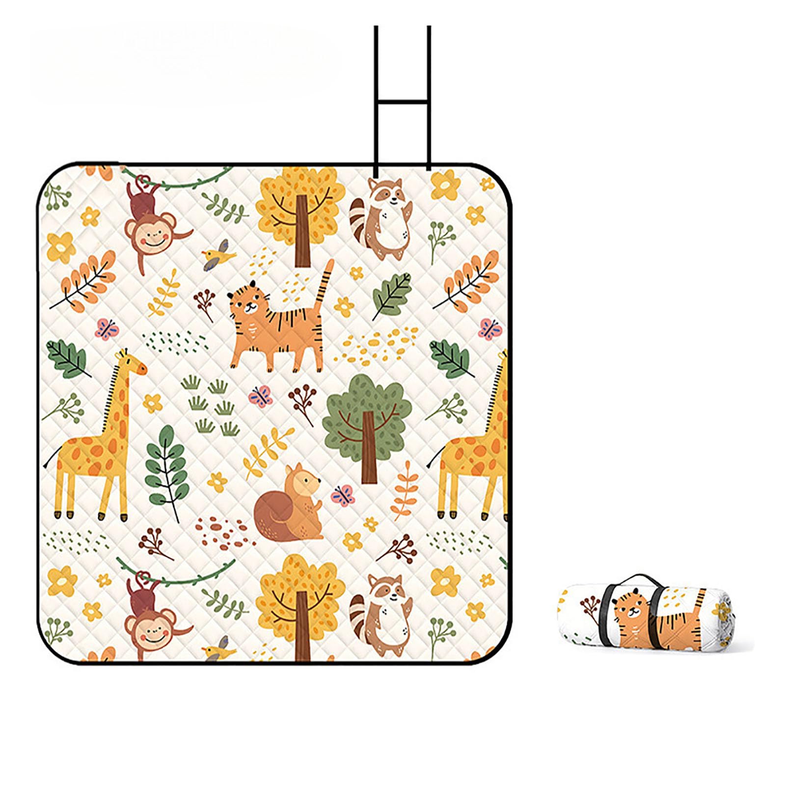 Telo da Picnic Impermeabile Antipolvere Pieghevole Leggero con Maniglia per Campeggio All'aperto,Viaggi,Parchi,Spiaggia, Prato Uso Quotidiano,Animals,200×300cm