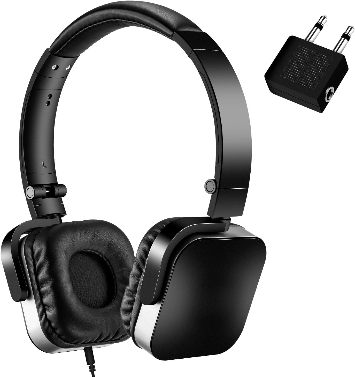 Over-Ear Headphones Hi-fi Stereo Foldable Wired On-Ear Headsets for Airplane Travel with Airplane Adapter Plug Fit 3.5mm Jack