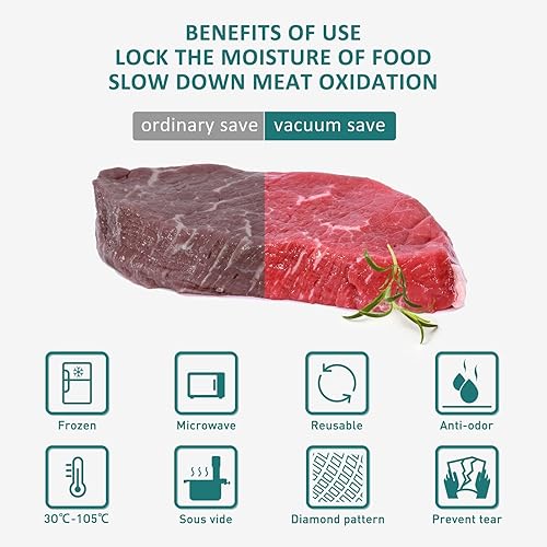 Miniatura 5 de YISH Bolsas selladoras al vacío de cuarto de galón 100 bolsas precortadas de 8 "x 12" para guardar alimentos, sin BPA, reutilizables para