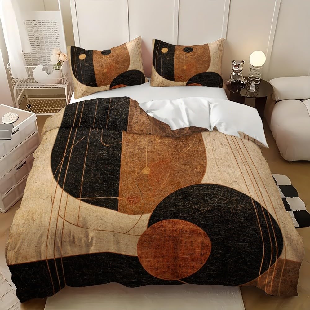 Housse de couette douillette 240x220 cm, parure de lit brun clair au fini satiné microfibre