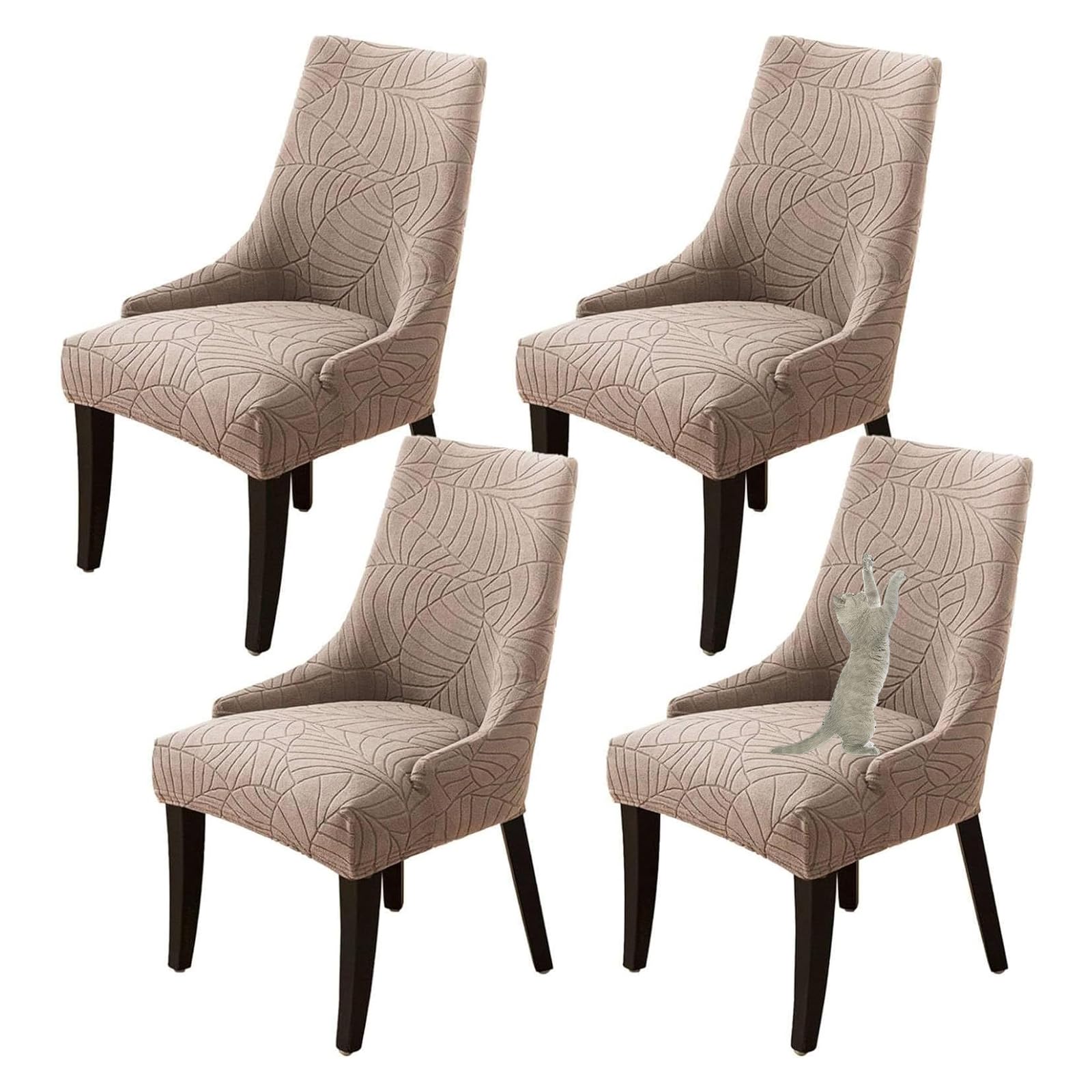 GUYIRT Stretch Wingback Side Chair Slipcover Accent Chair Cover Dining Room Chair with Arms Slipcovers for Banquet Home Decor (khaki,set of 4)