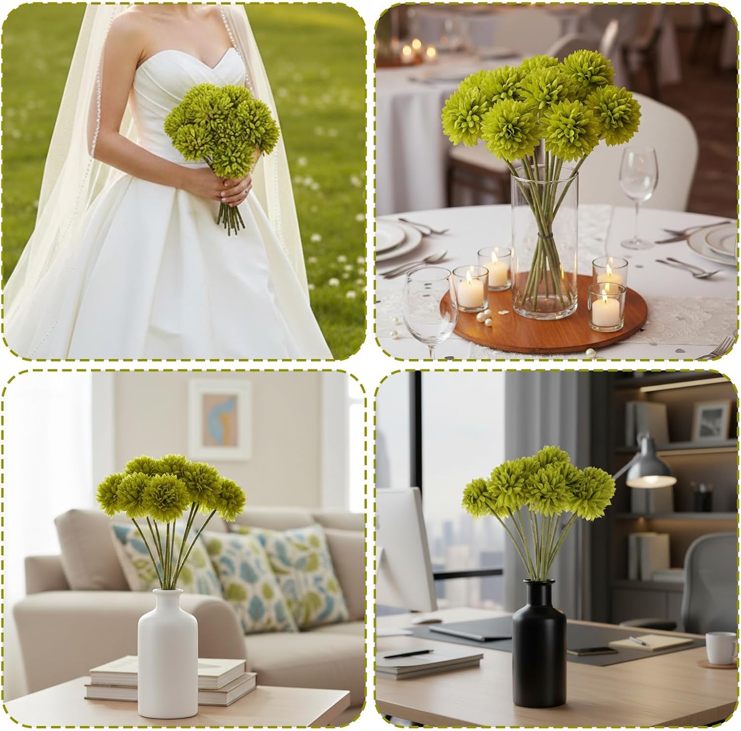 12 Pcs Artificial Chrysanthemums Flowers, Fake Silk Ball Flowers Mums Bouquets Arrangements Green Silk Flower for St Patricks Day Wedding Home Decor Table Centerpiece - Image 6