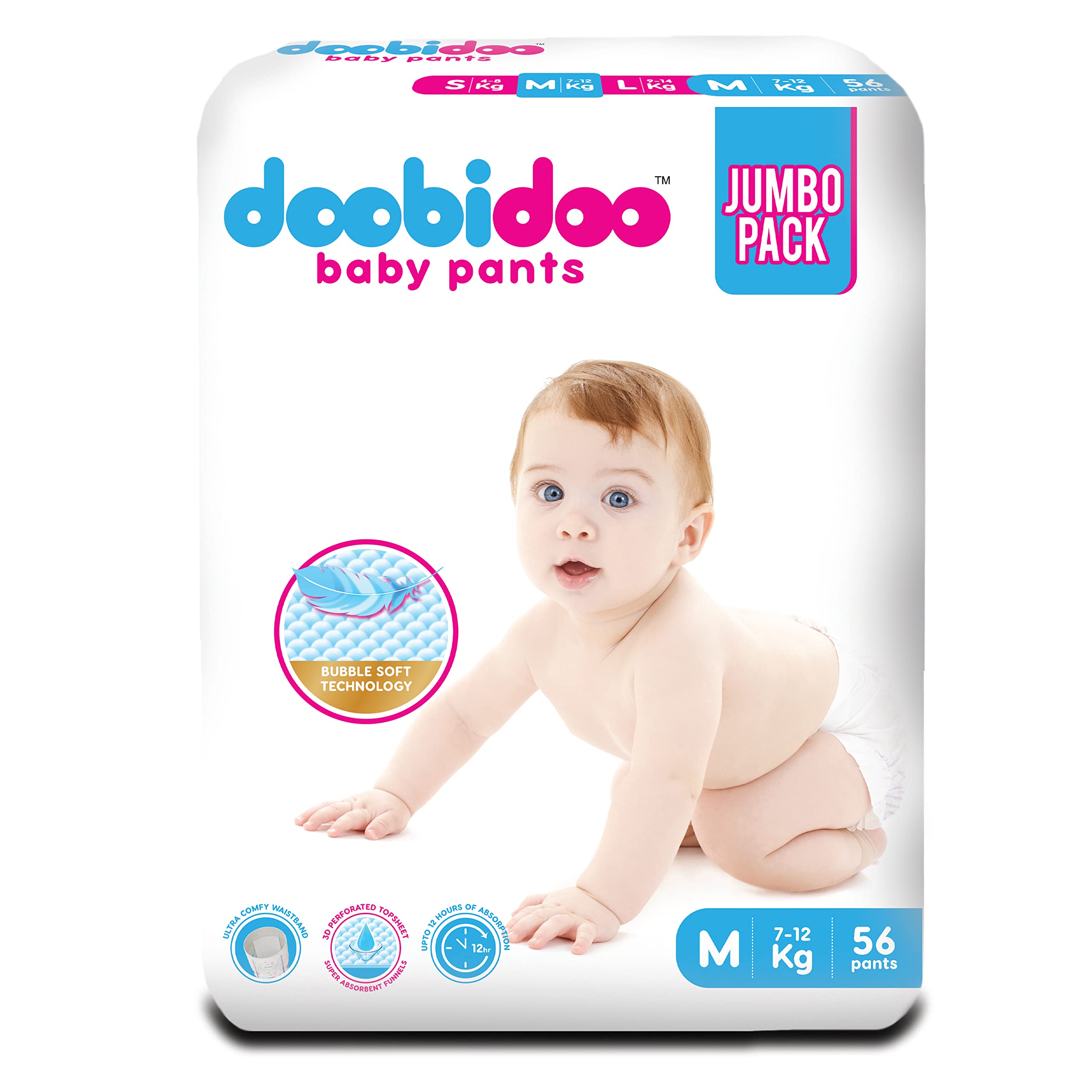 Doobidoo Baby Pants Diapers - M Size | All Round Softness with Bubble Soft Topsheet & Anti-Leak Side Cuffs | High Absorbency for Comfort & Protection (7–12 kg) - Pack of 1 | 56 Count-image-37
