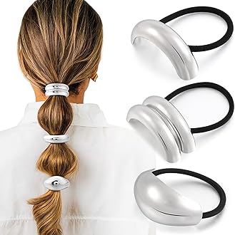3PCS Silver Hair Ties, Metal Hair Ties for Thick Hair, Elegant Durable Geometric Design, Silver Hair Accessories Stretchy and Non-Damage Ponytail Holders, 3 Styles in Box Gifts Holiday Gifts