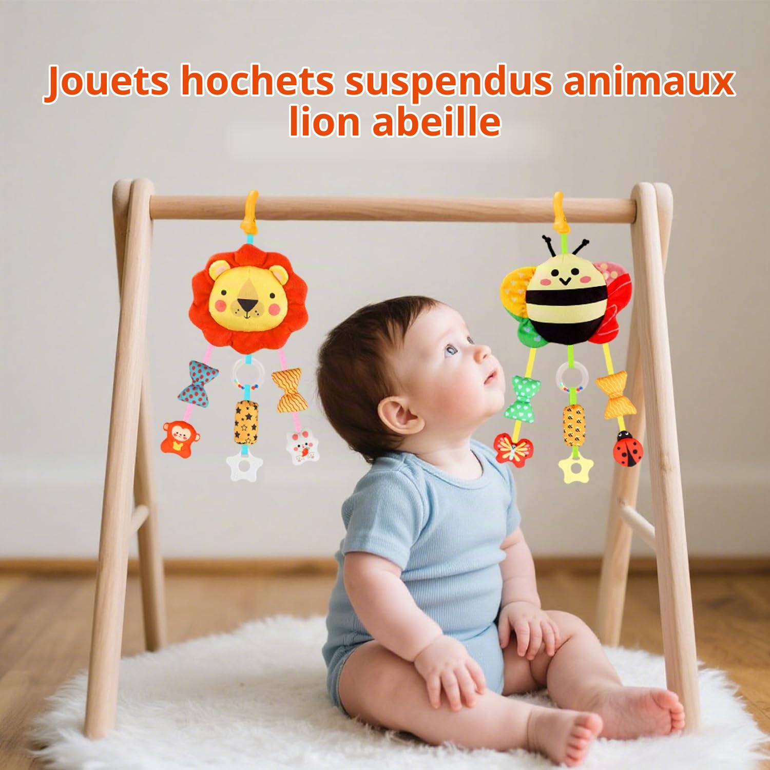 Bébé Jouets pour 0 3 6 9 12 Mois,Peluche Animal Sensoriel Suspension Hochet,Nouveau-né Interactif Jouets Doux,Siège Auto Poussette Jouets Cadeau pour Nourrisson Garçon Fille(2pcs)