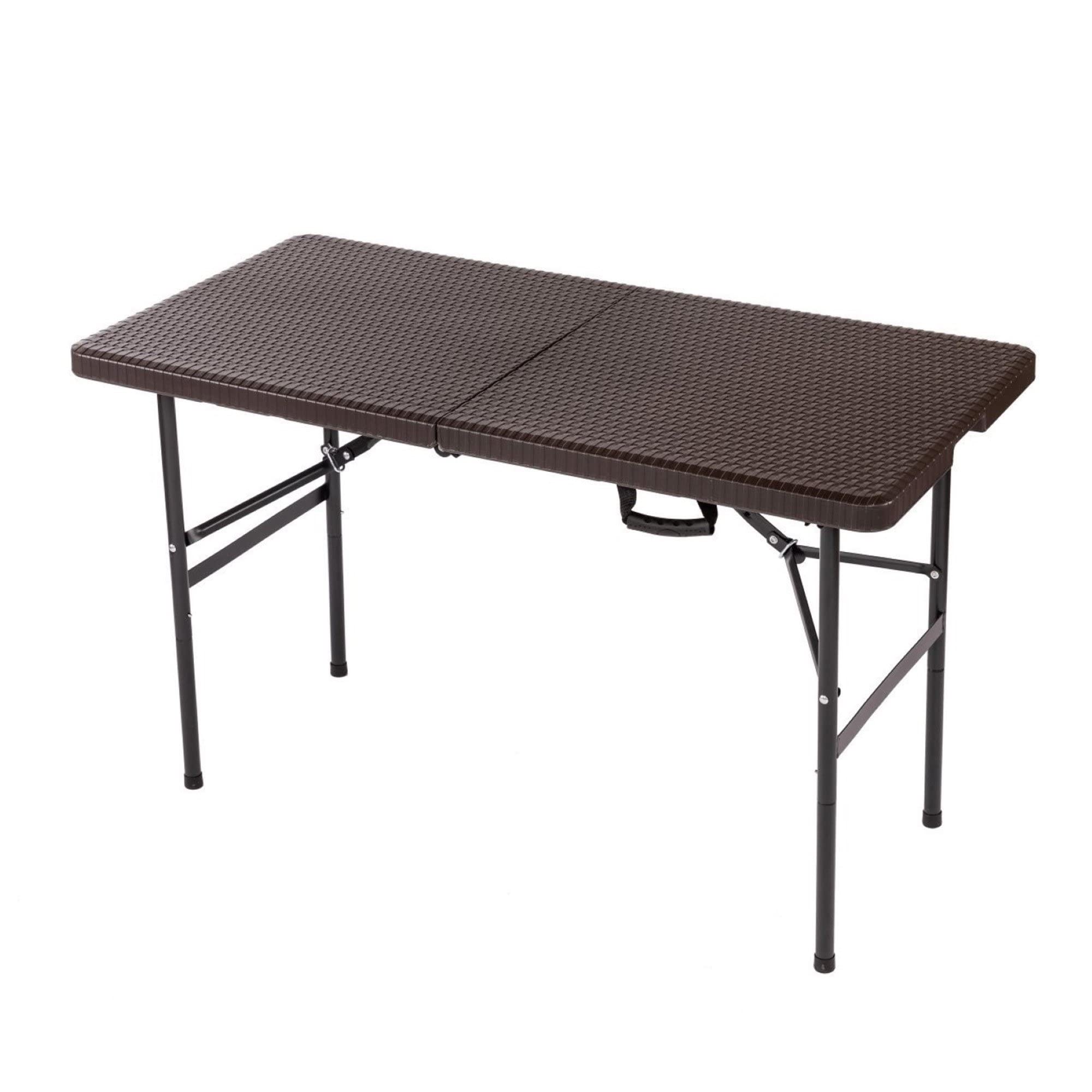 Oypla Heavy Duty Folding Catering Garden Trestle Table (4ft Rattan)