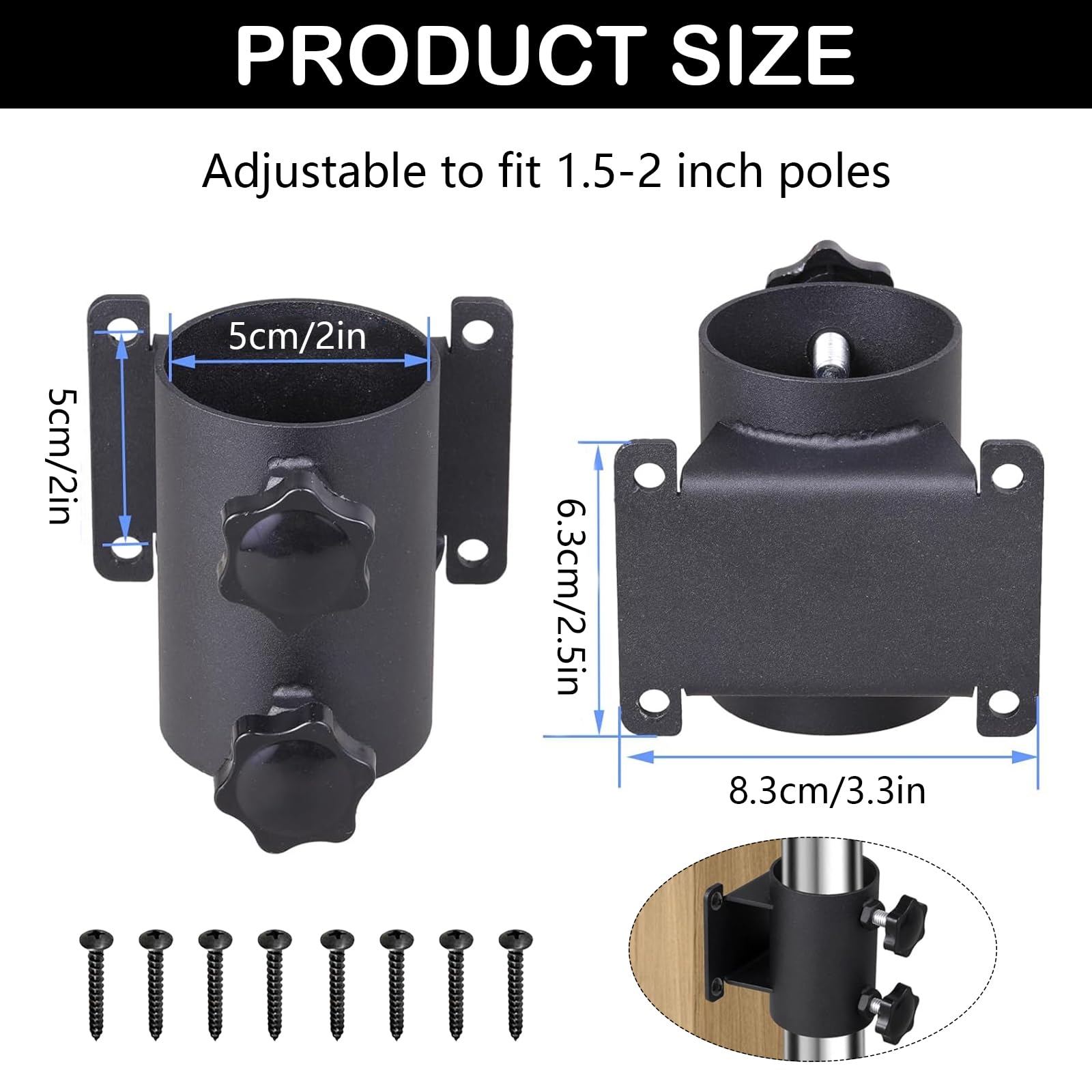 Portaombrellone, 2PCS Morsetto Per Ombrellone Regolabile In Metallo Attacco Per Ombrellone Da Giardino Per Esterni Balconi Cortili Giardini Adatto Per Pali Per Ombrellone Con Diametro Da 33mm - 51mm