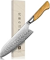 TIVOLI Damascus Santoku Knife 7 Inch VG10 Japanese Steel - Professional Chef Knife Olive Wood Handle Gift Box