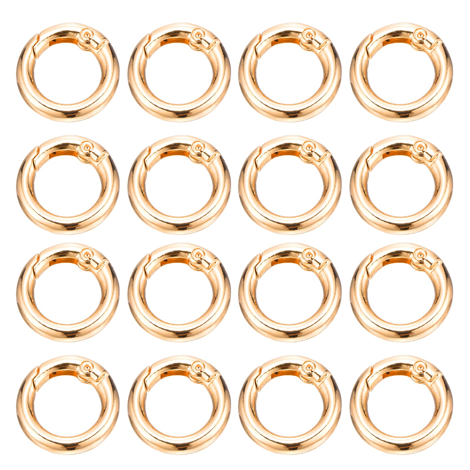 PATIKIL 16 Pcs Metal Spring O Rings, 0.8"/19.5mm Trigger Spring O Ring Round Clips Snap Hooks Rack Plating for Keyring Buckle Keychains Bag Charm Purse Handbag Strap DIY Craft, Pale Gold