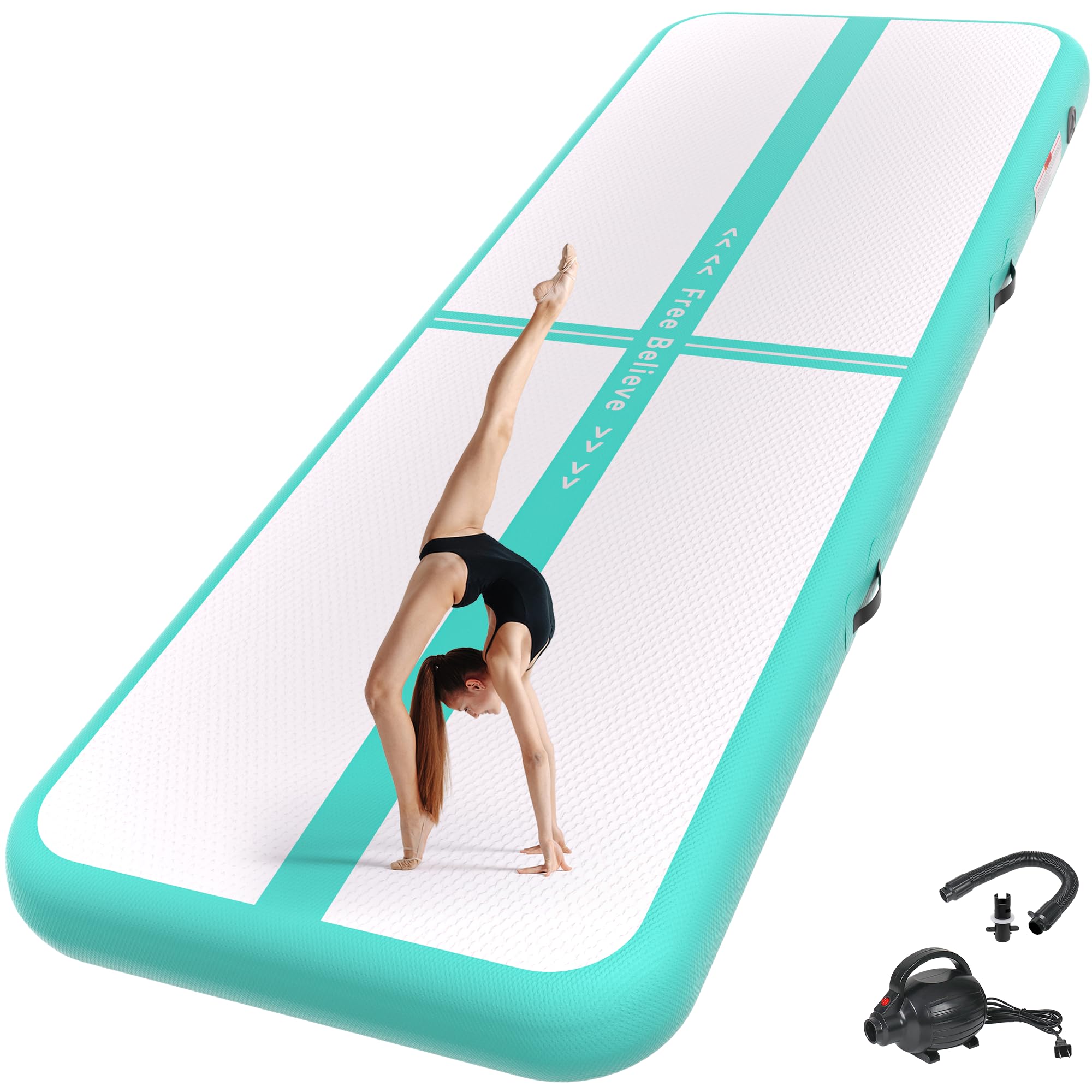 FINCOME Inflatable Gymnastics Mat Air Tumble Track Mats 10/13/16/20ft Training Mats for Home Use Air Mat with Pump 4”/6” Thick for Cheerleading/Yoga/