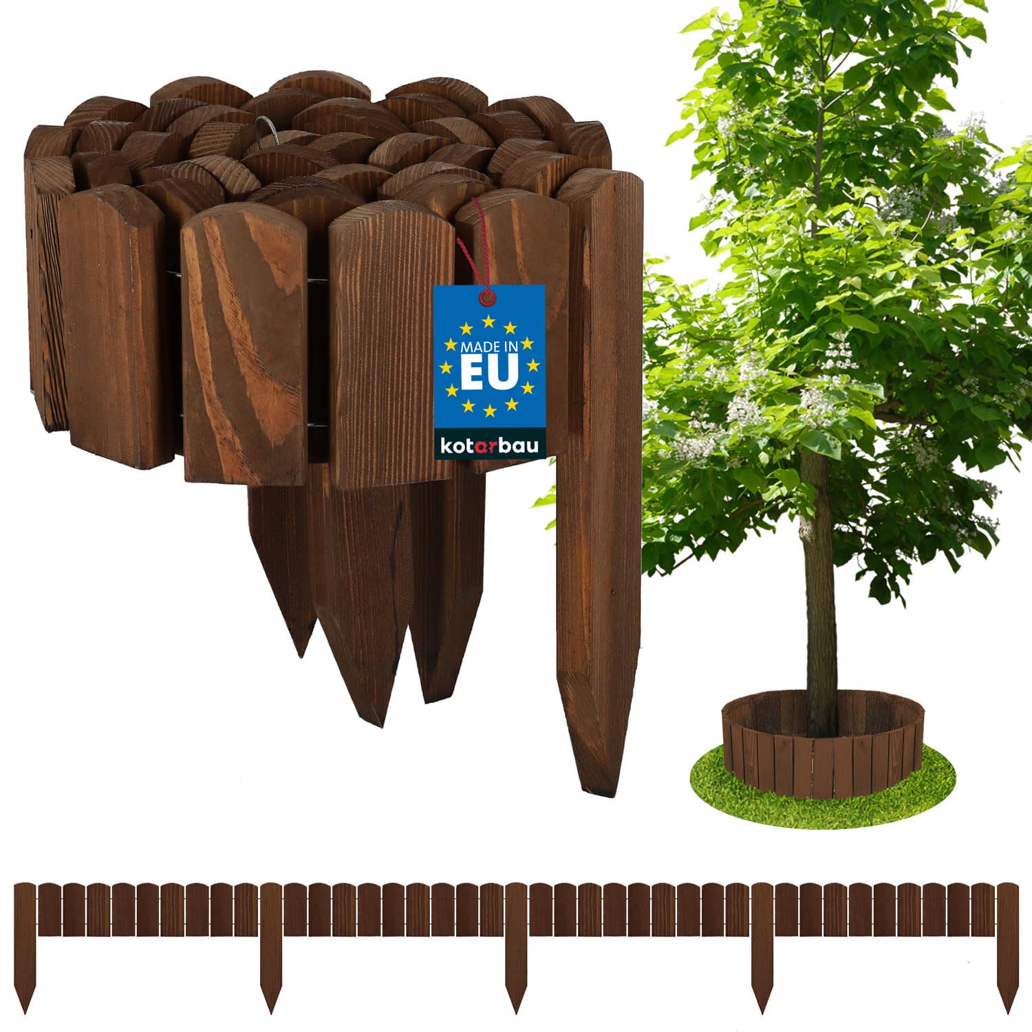 KOTARBAU® Lawn Edging - Garden Edging Border - Pine Wood - 200x10 cm (78.7x3.9 inches) - Brown - Flexible Log Roll Border - Wooden Mini Fence - Garden Decoration