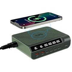 Compact 240W USB C GaN Charger - 6 Ports With Digital Display Screen Fast Charging Multi-Port Station for