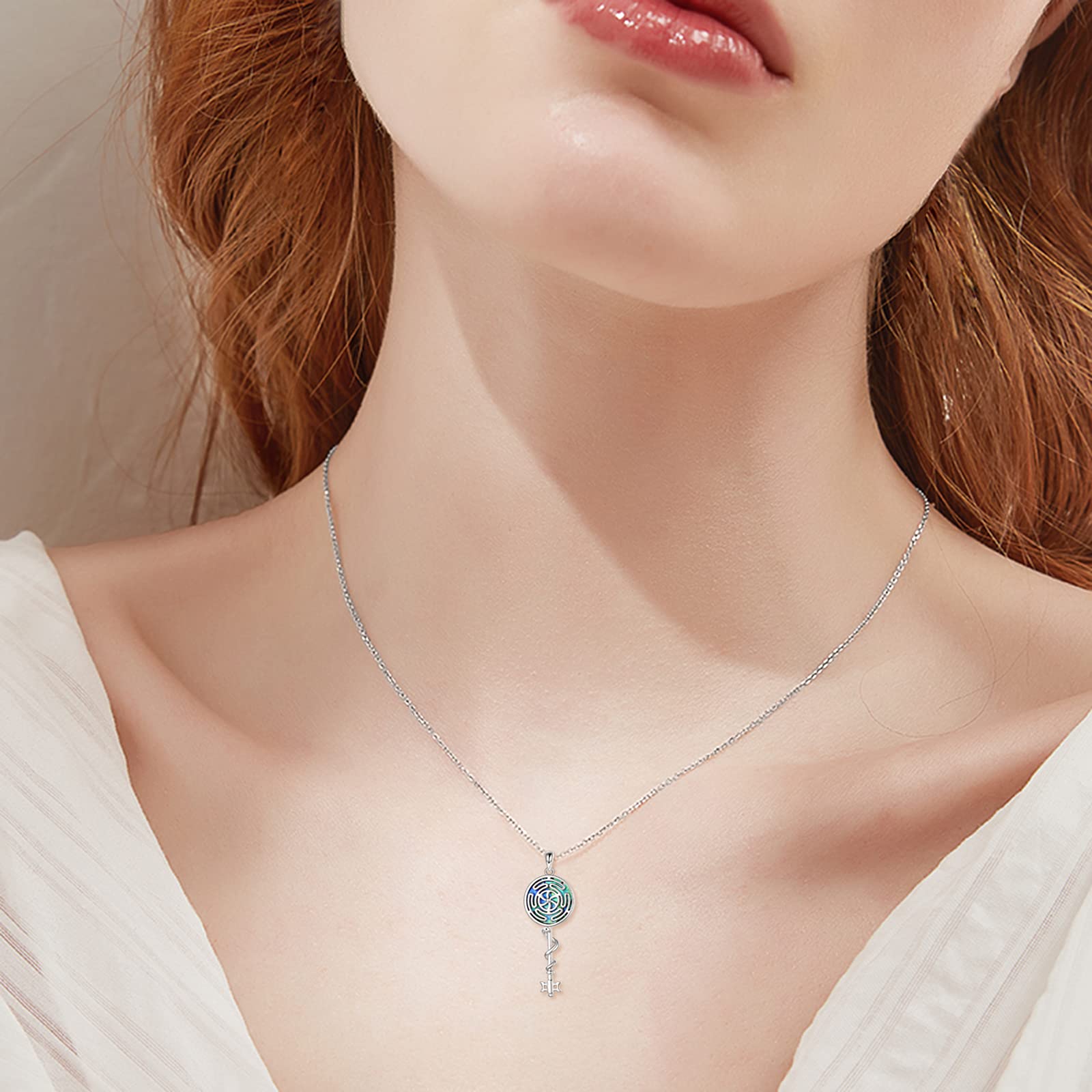 YAFEINI Hécate - Collar con colgante de plata S925 con símbolo de la diosa Wicca de Hécate para mujer