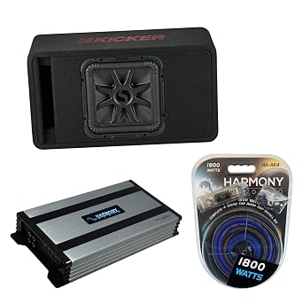 HA-A800.1 Mono Amp 45VL7R122 12" Vented Sub Box Wiring Kit Harmony Audio | Loaded ported subwoofer enclosure, complete amplifier package combo, deep controlled low end, 12 inch size