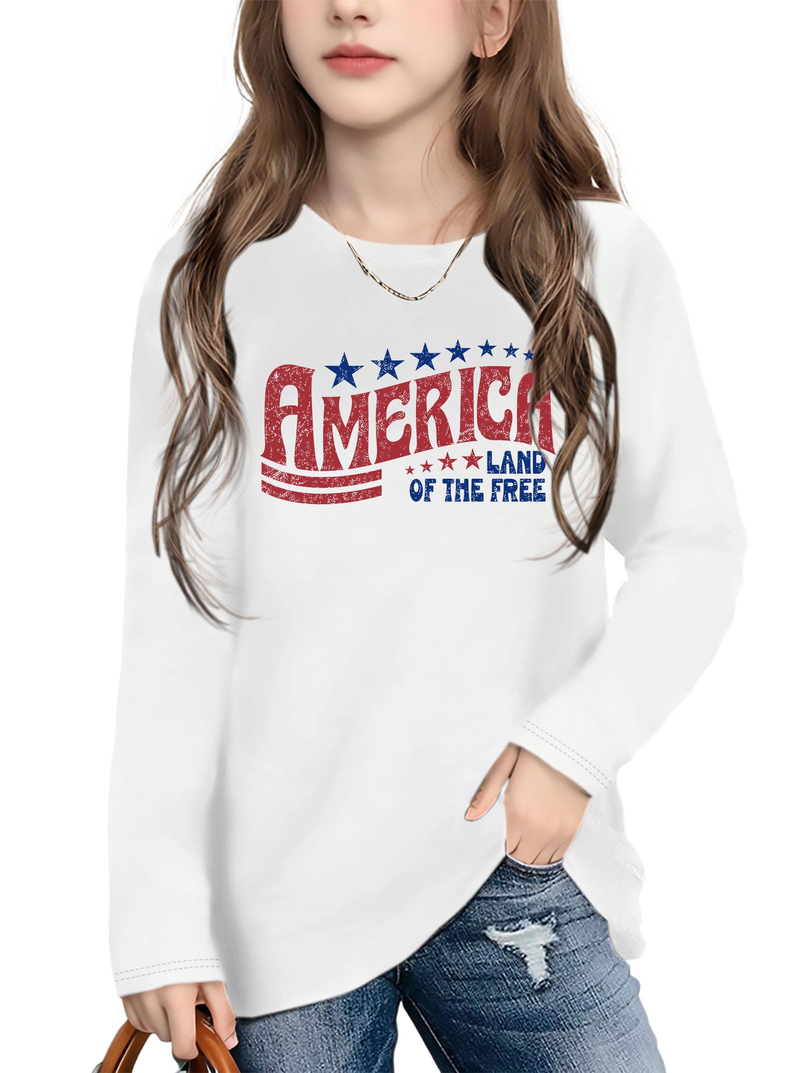 Ithalt 4th of July Outfit Kids Girls American T Shirt USA T-Shirt Fourth of July Tops Patriotic Long Sleeve Tops