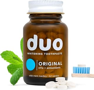 Duo Toothpaste Tablets | Nano-Hydroxyapatite (nHa) Natural Whitening, Remineralize, Reduce Sensitivity | Sustainable & Plastic Free | Dentist Created | Wild Mint Medley - 1 Bottle / 62 Tablets