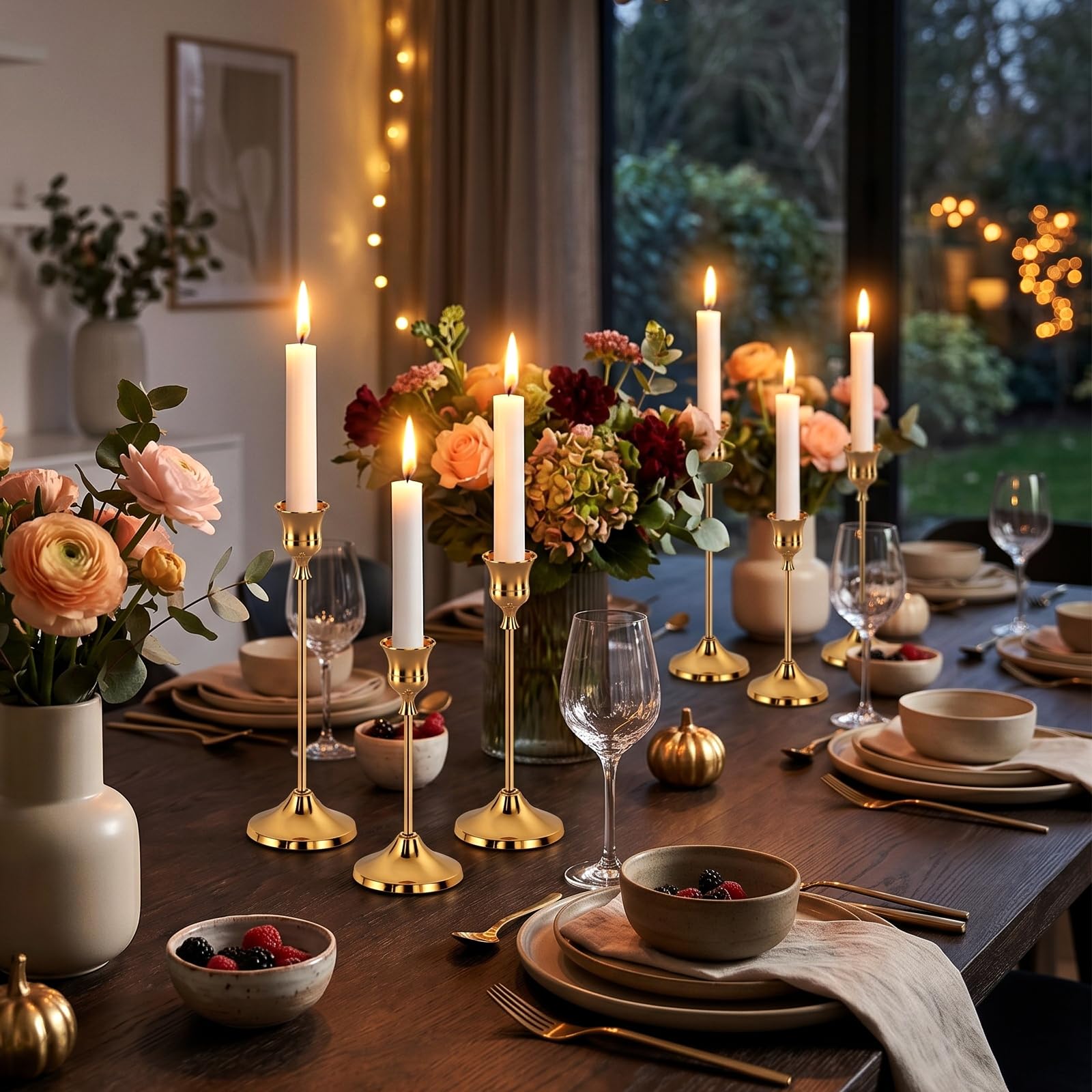 Gold Kerzenständer, 12 Stück Kerzenständer Stabkerzen Kerzenhalter Gold Candle Holder Retro Kerzenhalter Matt Kerzenhalter für Weihnachts Esszimmer und Schlafzimmerdekoration Kamindekoration