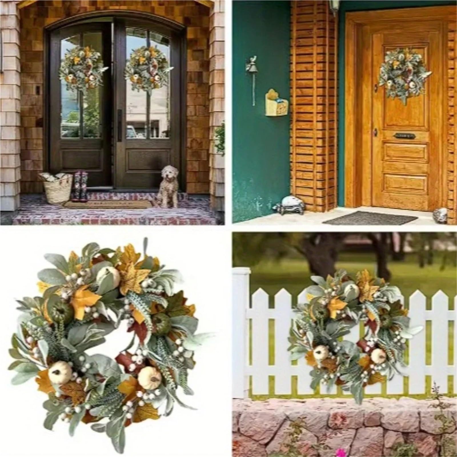 Couronne de Porte Couronne de Feuilles d'érable artificielles, Guirlande Porte en Citrouille Blanche for Halloween, Thanksgiving, Ornements Suspendus pour la décoration