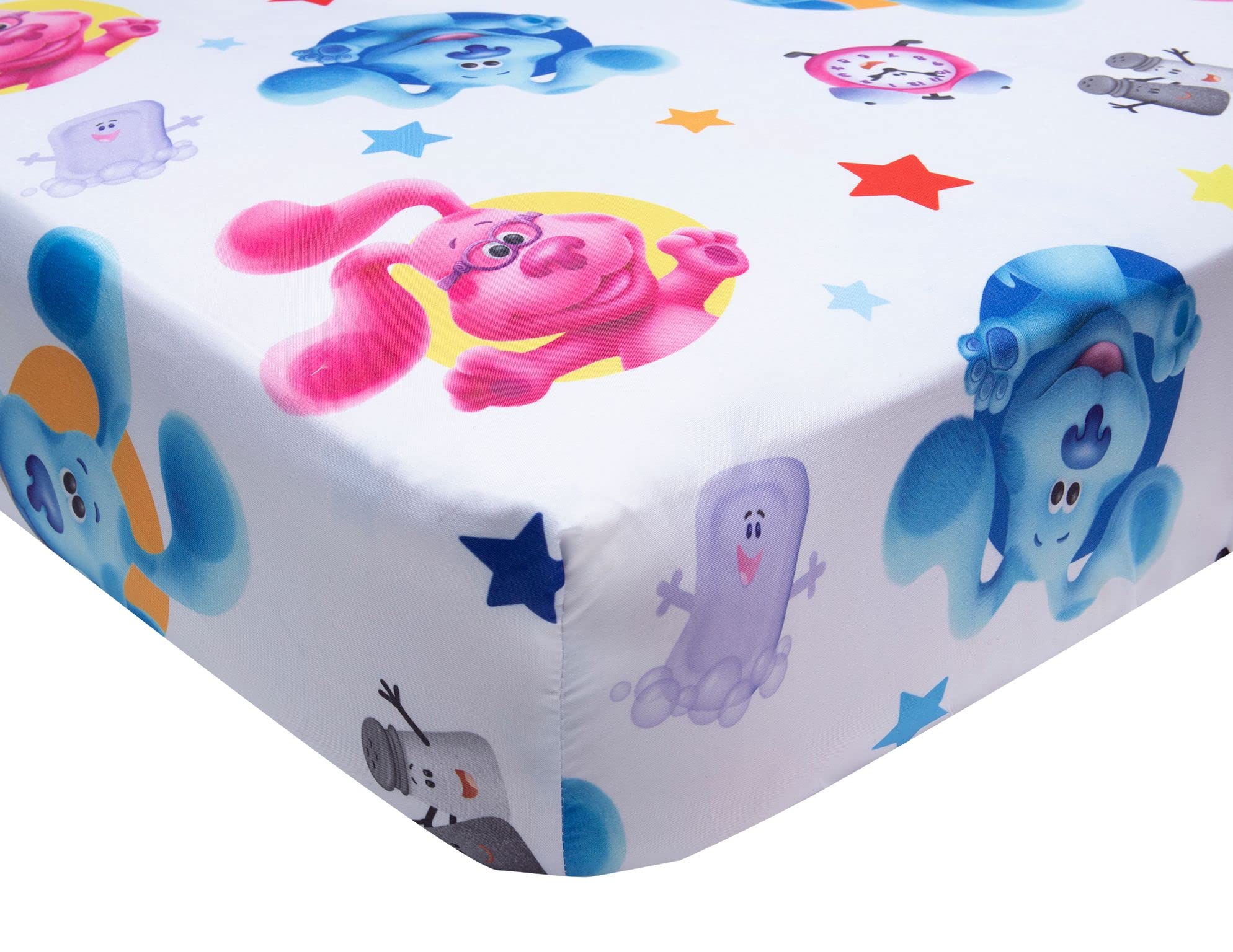 Blue's Clues 4-częściowy zestaw pościeli dla maluchów – zawiera pikowaną kołdrę, prześcieradło z gumką, prześcieradło górne i poszewkę na poduszkę – wzór postaci niebieskich wskazówek do łóżeczka