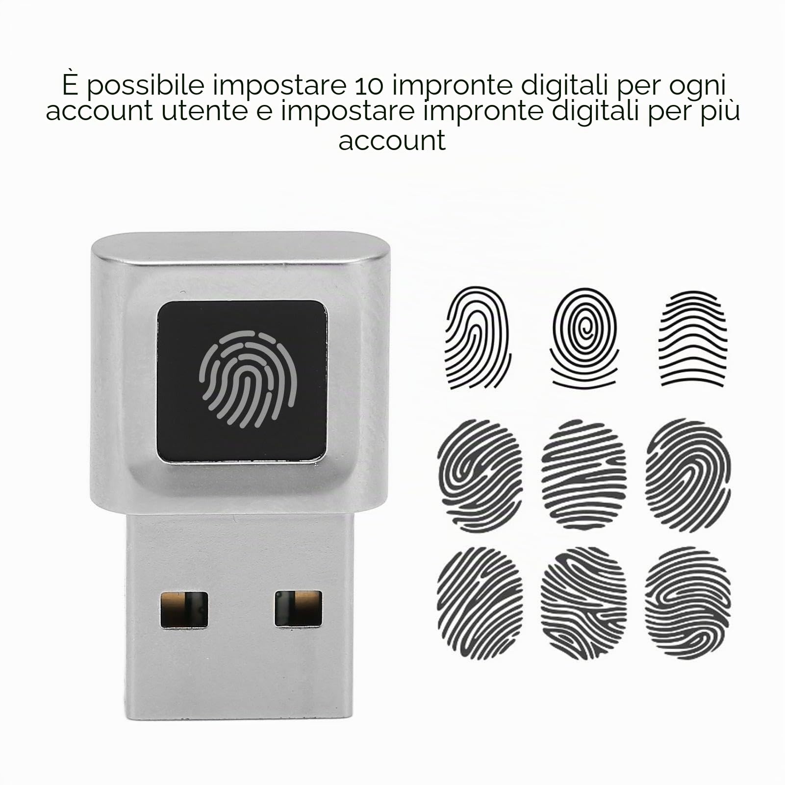 Lettore di Impronte Digitali USB, Scanner di Impronte Digitali Digitali Biometrico per Windows, Compatibile con Windows 10/11 32/64 Bit, 360° e Corrispondenza Rapida al Tocco