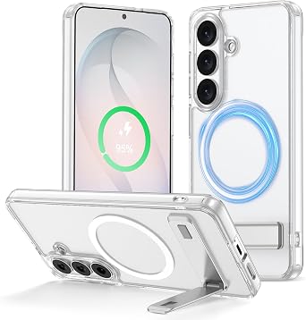for Samsung Galaxy S26 Case, Phone Case with Invisible Stand Shockproof Slim Cover Supporting Magnetic Wireless Charging Camera Protection Phone Case Funda para movil Samsung Galaxy S26 6.3 inch Clear