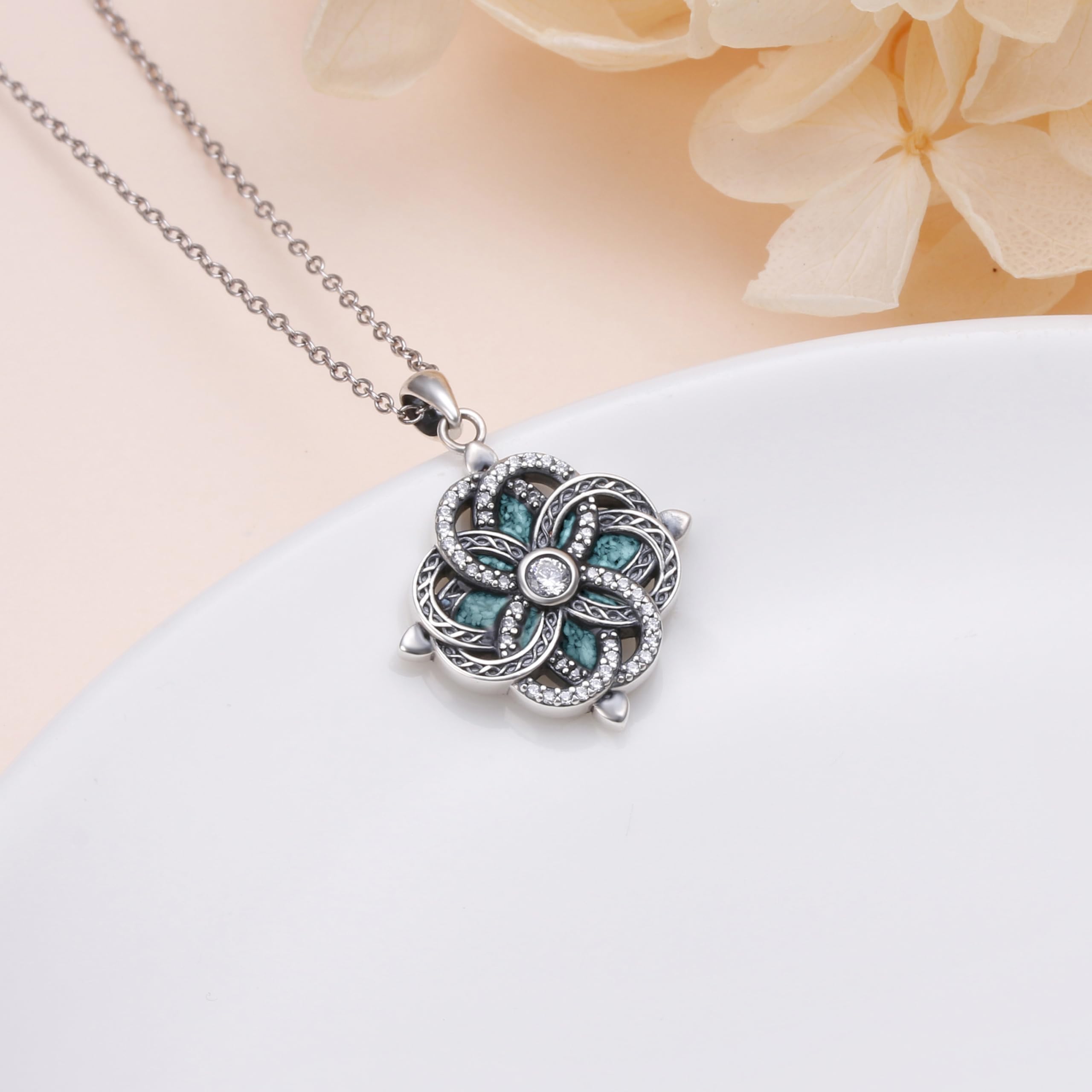 Flyow Hexenknoten Halskette 925 Sterling Silber Glücksbringer Irischer Keltischer Hexenknoten Anhänger Halskette für Damen Geburtstags Weihnachts Keltischer Knoten Kette Schmuck Geschenk