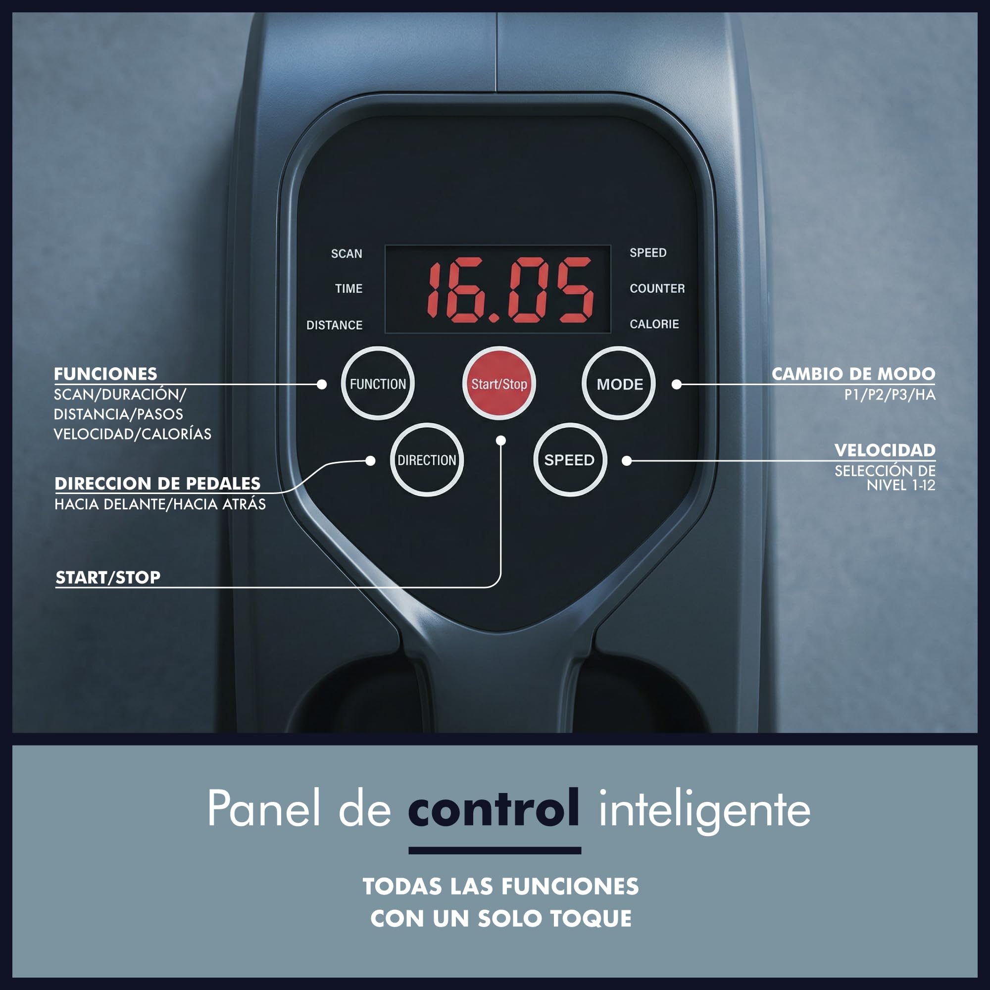 PORTENTUM Mini eliptica electrica con mando a distancia y pantalla – Pedales estaticos personas mayores automático y manual con selector velocidad – Pedaleador electrico de escritorio motor silencioso