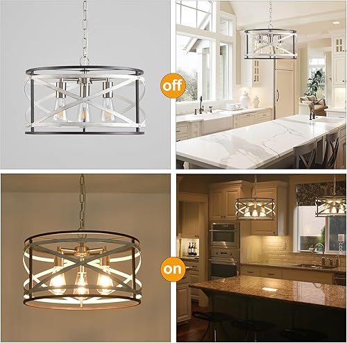 Miniatura 5 de Candelabros de granja para comedor, lámpara de metal de 3 luces, lámpara de araña rústica de 18.5 pulgadas, lámpara colgante para cocina, vestíbulo,