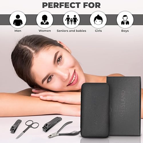 Miniatura 7 de ASH ISLAND Juego de cortaúñas, gris inoxidable 12 en 1 para hombres y mujeres, kit de viaje de manicura, pedicura, lima de uñas de lujo, tijeras de