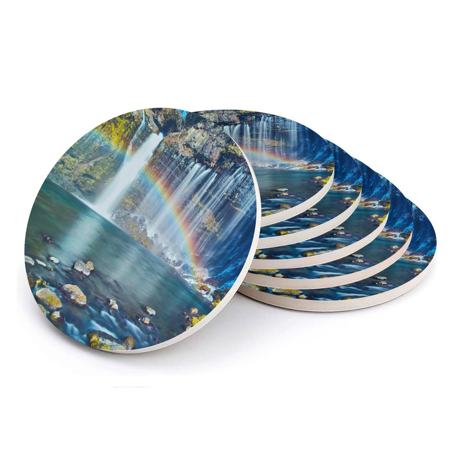 Sous-verre ronds en céramique motif paysage japonais lot de 6 de 108 mm pour table