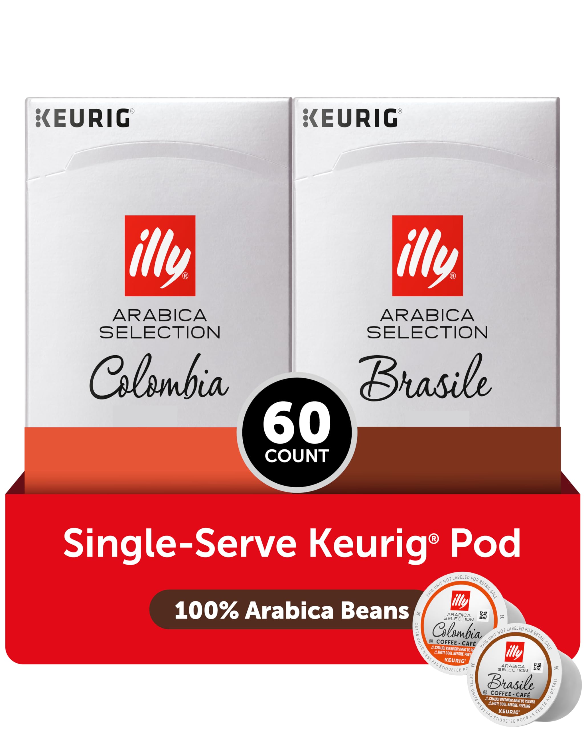Illy Coffee K-Cups - Compatible Pods for Keurig Coffee Maker - Brasile & Colombia - Single Origin Roasts - Variety - 10 Count (Pack of 6)