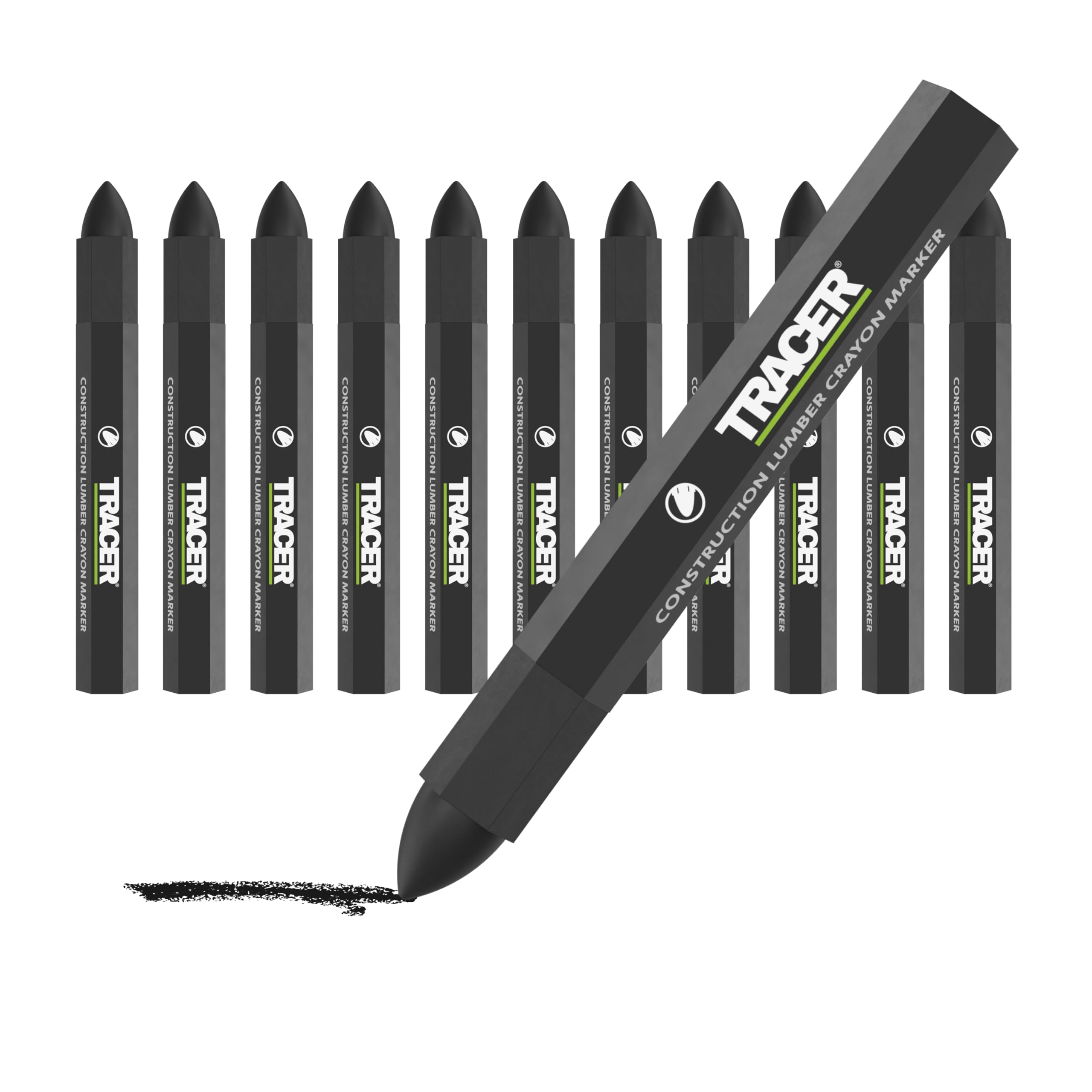 Tracer Construction Lumber Crayon Markers, Pack of 12 - Black. 12 x Black Multi Surface Marking Crayons