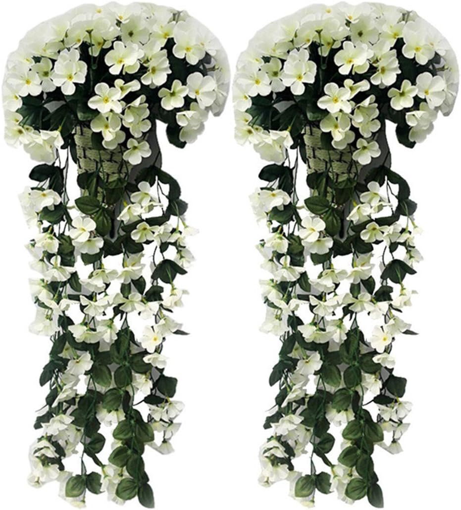 AdisputentAdisputent Artificial Wisteria Vine Fake Flowers Hanging Plant Wall Home Balcony Basket Decor Pack of 2 (White)