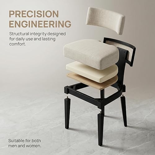 Miniatura 5 de VESCASA Sillas de comedor tapizadas con patas de madera negra, sillas de comedor acolchadas de lino moderno de mediados de siglo con respaldo