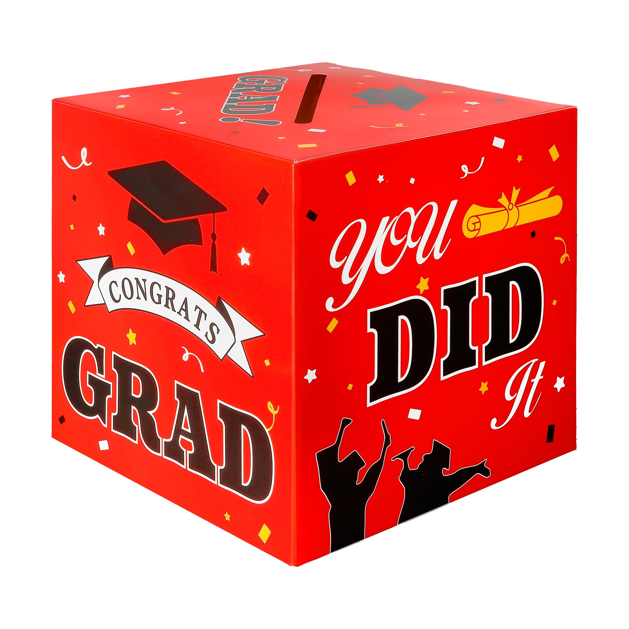 Graduation Card Box, Graduation Decorations 2026 Red and Black, Red Graduation Box, Graduation Card Holder, Foldable Cardboard Congrats Grad Card Gift Box for Graduation Party Supplies Party Favors
