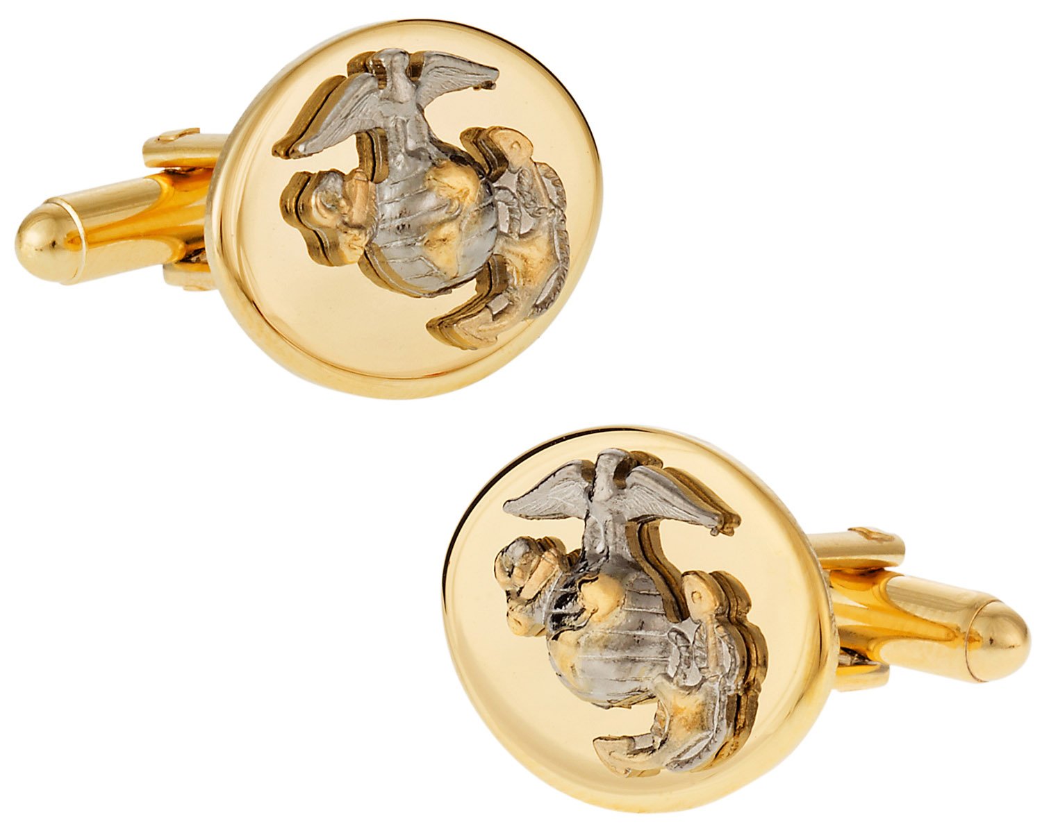 Cuff-DaddyGold Silver USMC Marine Corp Eagle, Globe & Anchor Cufflinks for Officer with Presentation Box