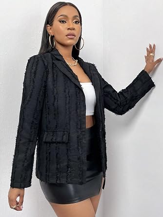 Women's 2023 Fall Casual Long Sleeve Blazers Solid Trim Button Front Blazer