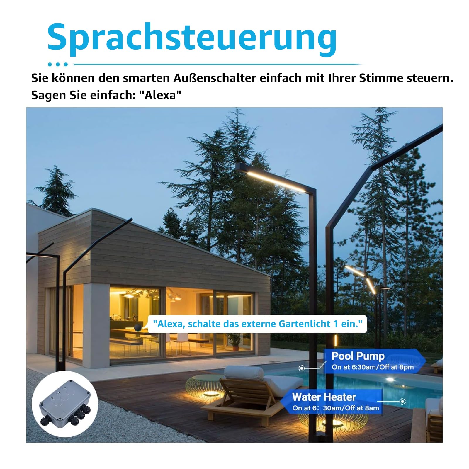 Smart Außenschalter, NineLeaf 3-fach Outdoor-Schaltbox, robuste IP66 wasserdichte Box, WiFi-Licht-Timer, Garten Schalter, Ferngesteuerte Teichbeleuchtung, kompatibel mit Tuya/Smart Life, 110V-240V
