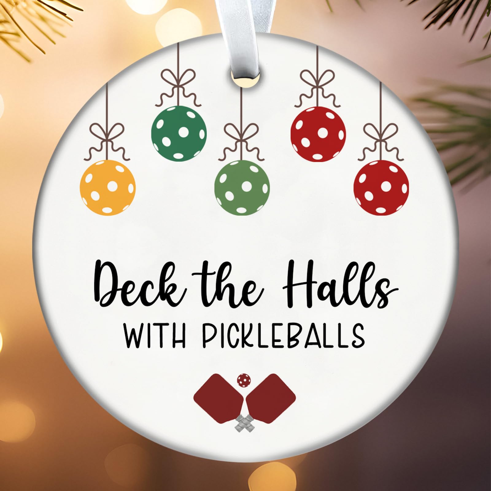 Fnsighd Color Christmas Decorations Pickle Pickleball Gifts Christmas Tree Ornaments Bauble Personalised Sign Home Office Desk Decor,For Deck The Halls, Christma Tree