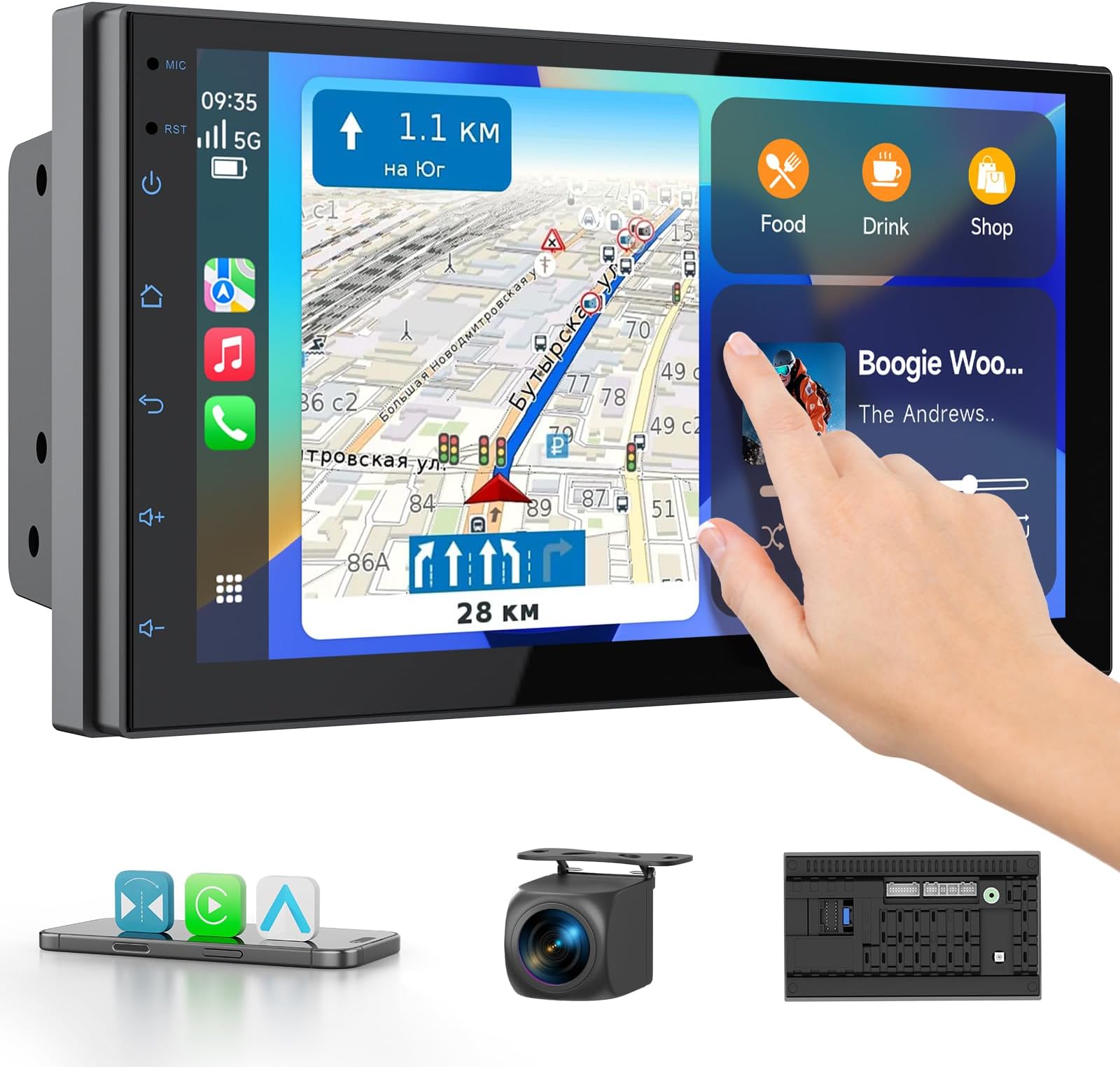 2 Din 7 Inch Car Radio with Wireless CarPlay & Android Auto, IPS Touchscreen Car Stereo with Rear View Camera, GPS, Mirror Link, Voice Control, SWC/FM/RDS/AM, 25 Sets UI Fit All Cars 2+32G