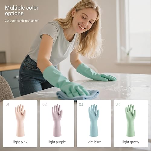 Miniatura 7 de ThxToms 4 pares de guantes de goma para lavar platos, guantes de limpieza reutilizables para el hogar, antideslizantes, de larga duración