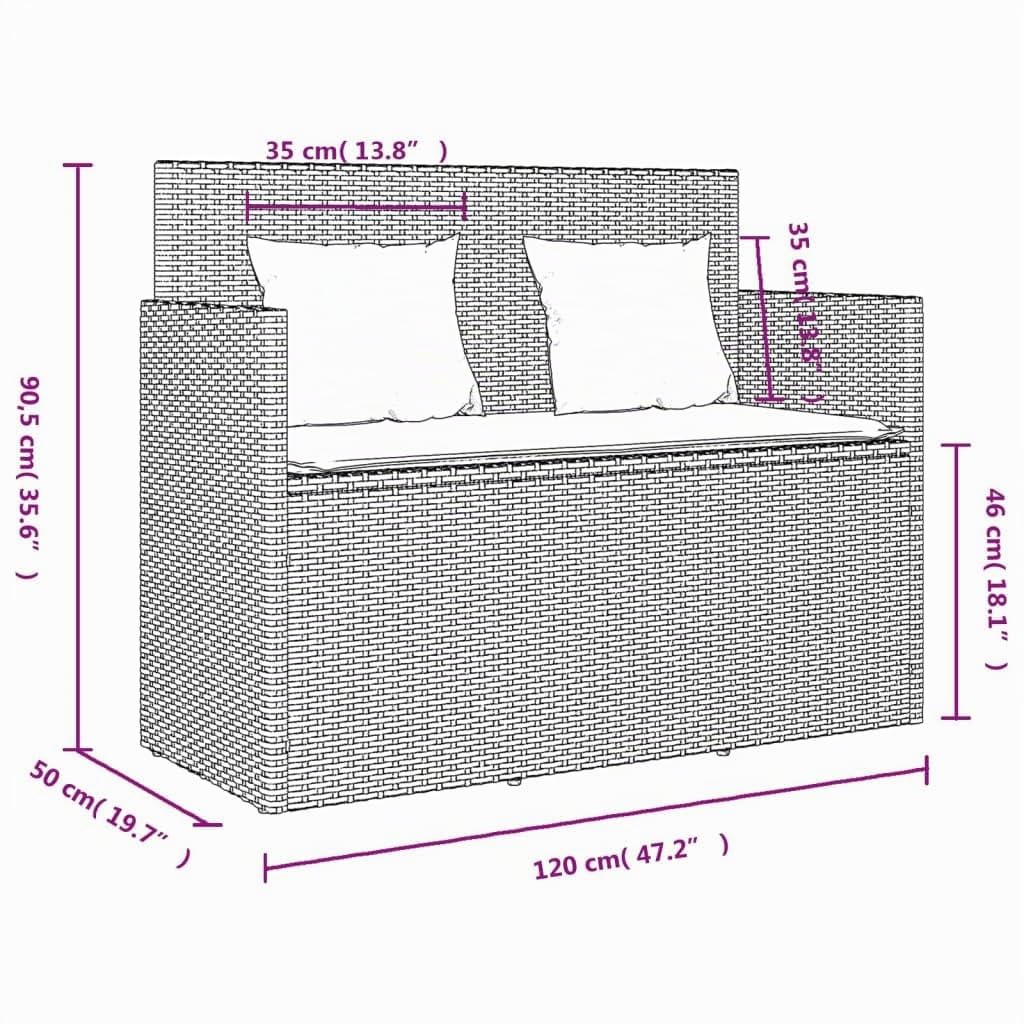 vidaXL Banc de Jardin avec Coussins, Siège de Patio, Chaise de Terrasse, Meuble de Parc Arrière-Cour Balcon Extérieur, Marron Résine Tressée