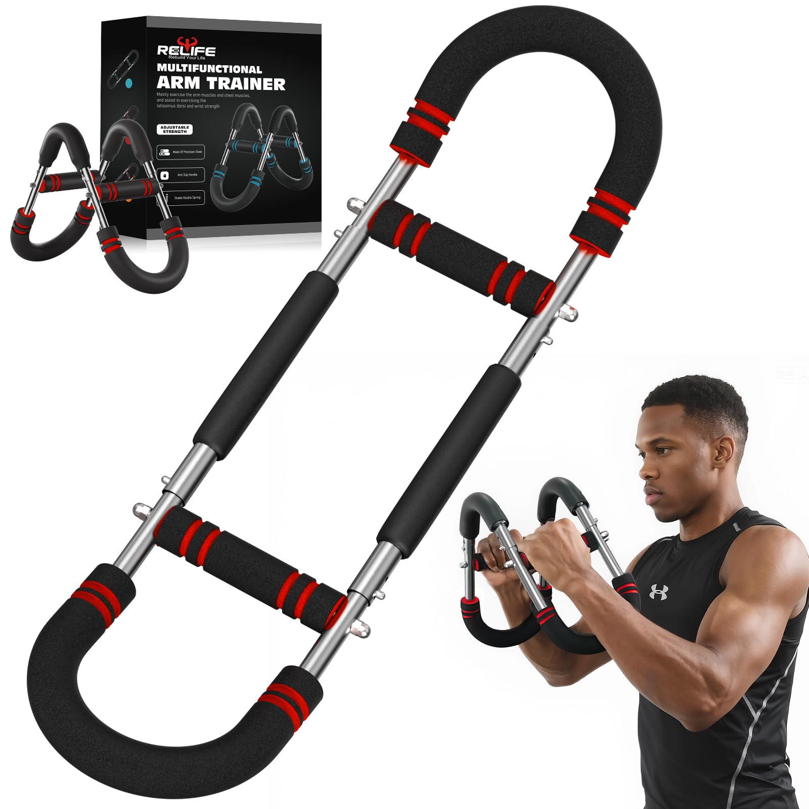 Relife Twister Arm Trainer,40-130lbs Arm Trainer for Forearms &amp; Chest Muscle Training Workout,Adjustable Spring Resistance Chest Exercise, Portable Home Gym Strength Equipment for Men &amp; Women