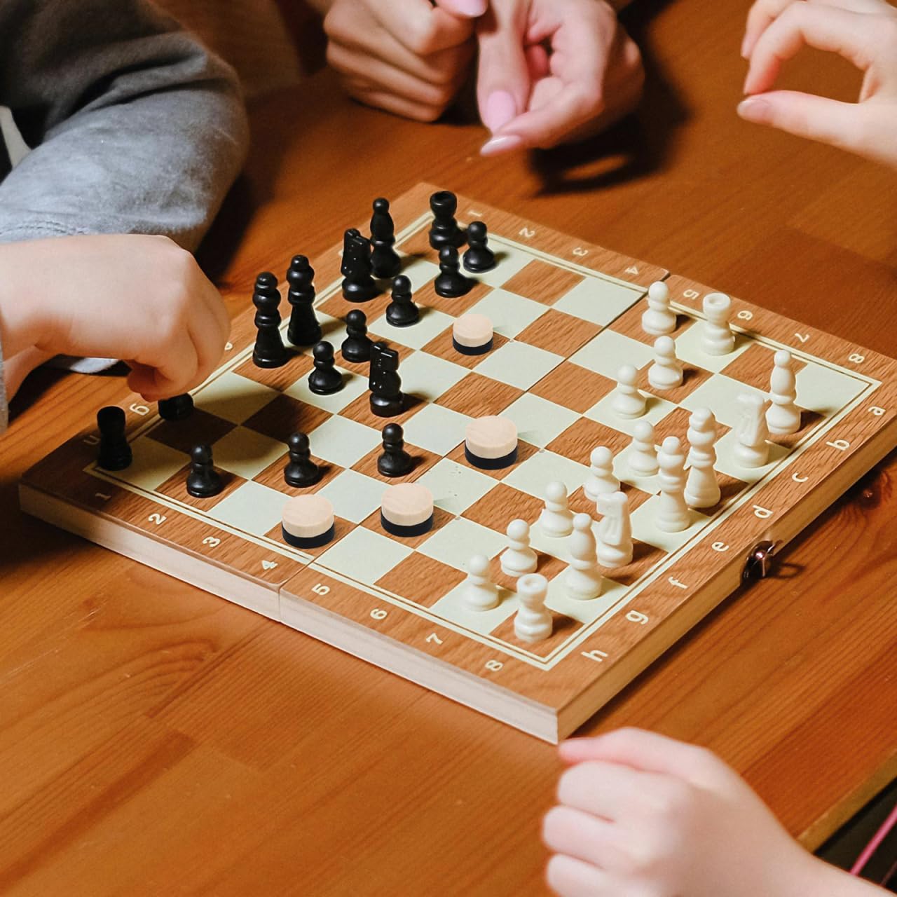 STOBOK 48 pezzi di gioco a scacchi in legno per backgammon, accessori rotondi in legno, regalo per principianti, finitura lucida per una grande sensazione