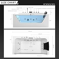 Vista 3 de Empava - Tina de hidromasaje rectangular de 1.50 m de acrílico para nicho con centro de drenaje - Tina de remojo con chorro y grifo en cascada