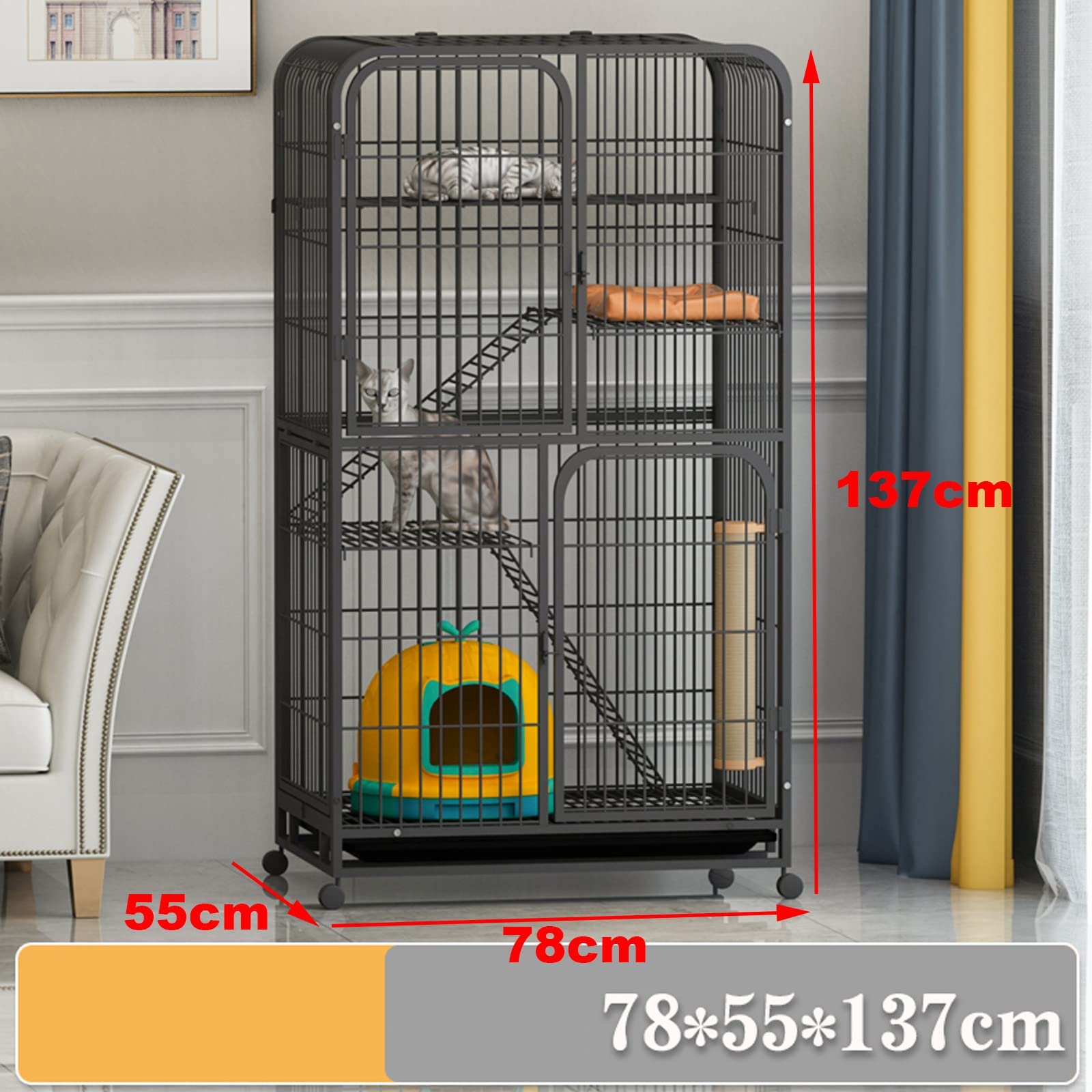 Cage Chat Interieur Enclos Pour Chats, Grande Cage À Chat Parc Pour Chat Parc Pour Chiot Chat Fermé IntéRieur/ExtéRieur ClôTure En MéTal - Pour Chiot, Lapin, Chaton ( Color : Black-A , Size : 78*55*13